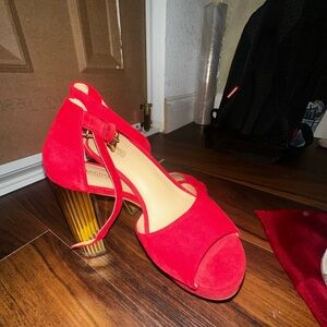 Red Michael Kors Velvet W/ Golden Heel